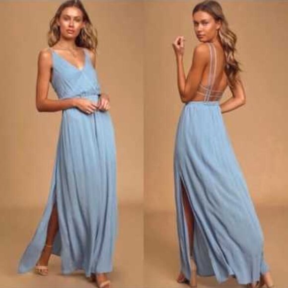 Lulu's Lost in Paradise Strappy Back Maxi Dress Slate Blue Size XS NWT - Picture 3 of 8
